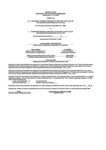 Thumbnail Exxon Mobil 10-Q Quarterly Report FY 