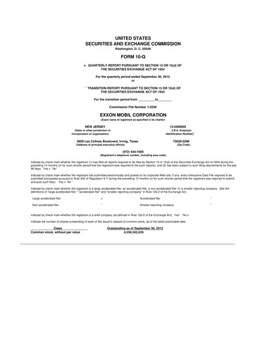 Thumbnail Exxon Mobil 10-Q Quarterly Report FY2012 