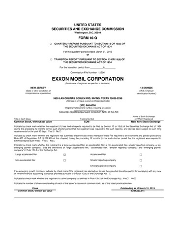 Thumbnail Exxon Mobil 10-Q Quarterly Report FY2019 