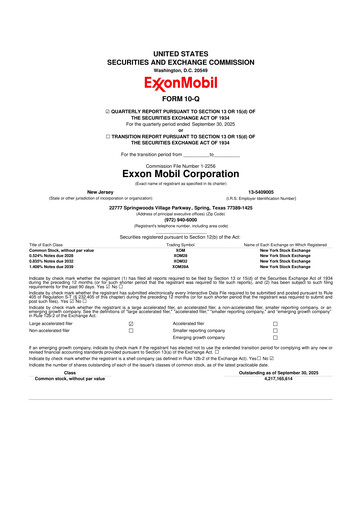 Thumbnail Exxon Mobil 10-Q Quarterly Report FY2025 