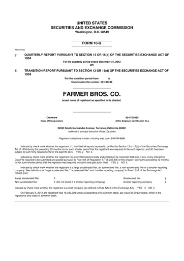 Thumbnail Farmer Brothers
 10-Q Quarterly Report FY2013 