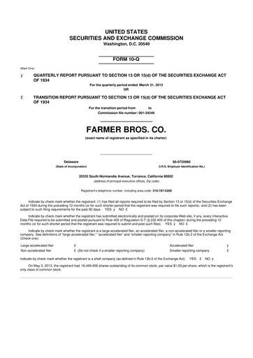 Thumbnail Farmer Brothers
 10-Q Quarterly Report FY2013 