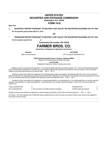 Thumbnail Farmer Brothers
 10-Q Quarterly Report FY2014 