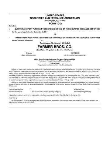 Thumbnail Farmer Brothers
 10-Q Quarterly Report FY2015 