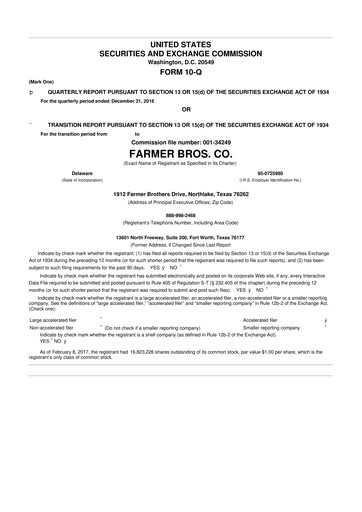Thumbnail Farmer Brothers
 10-Q Quarterly Report FY2017 