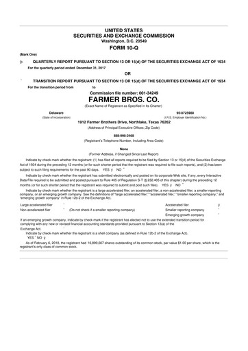Thumbnail Farmer Brothers
 10-Q Quarterly Report FY2018 