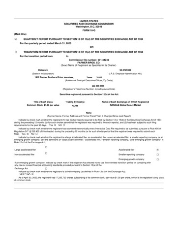 Thumbnail Farmer Brothers
 10-Q Quarterly Report FY2020 