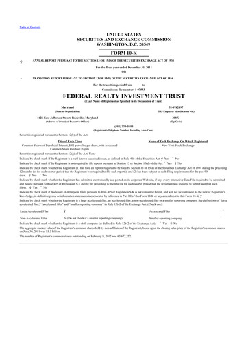 Thumbnail Federal Realty Investment Trust
 10-K Annual Report 2011