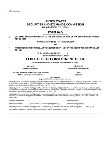 Thumbnail Federal Realty Investment Trust
 10-Q Quarterly Report FY2014 