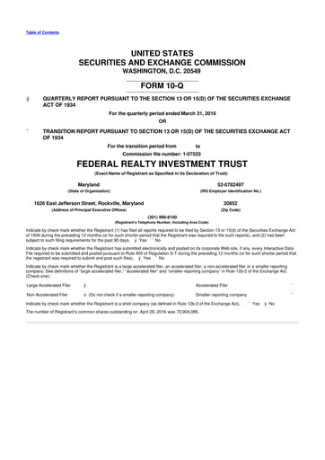 Thumbnail Federal Realty Investment Trust
 10-Q Quarterly Report FY2016 