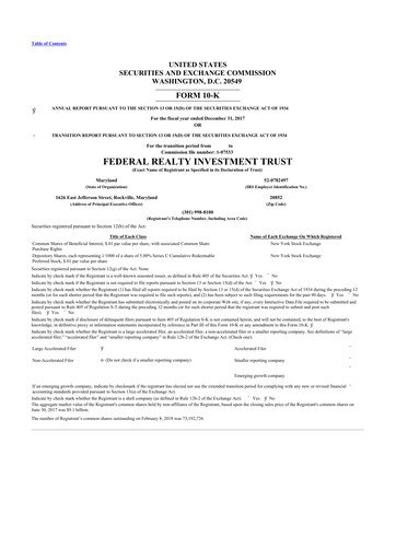 Thumbnail Federal Realty Investment Trust
 10-K Annual Report 2017