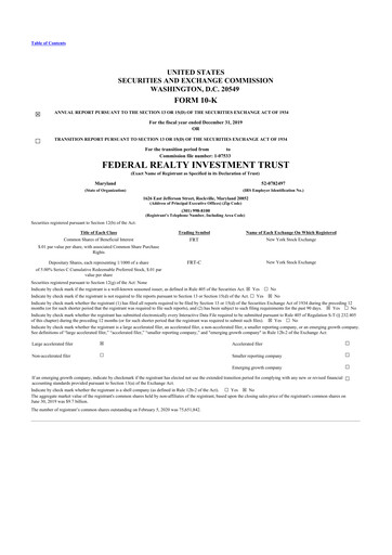 Thumbnail Federal Realty Investment Trust
 10-K Annual Report 2019
