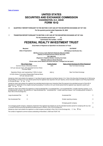 Thumbnail Federal Realty Investment Trust
 10-Q Quarterly Report FY2020 