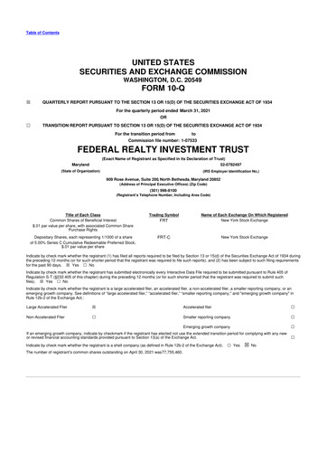 Thumbnail Federal Realty Investment Trust
 10-Q Quarterly Report FY2021 