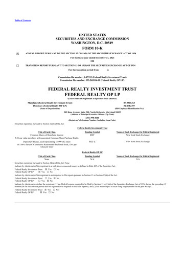 Thumbnail Federal Realty Investment Trust
 10-K Annual Report 