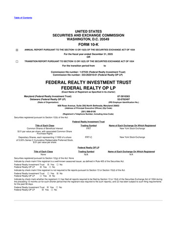 Thumbnail Federal Realty Investment Trust
 10-K Annual Report 