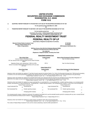 Thumbnail Federal Realty Investment Trust
 10-Q Quarterly Report FY 