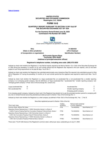 Thumbnail Fifth Third Bank
 10-Q Quarterly Report FY2020 