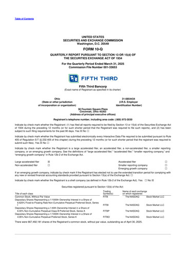Thumbnail Fifth Third Bank
 10-Q Quarterly Report FY2025 