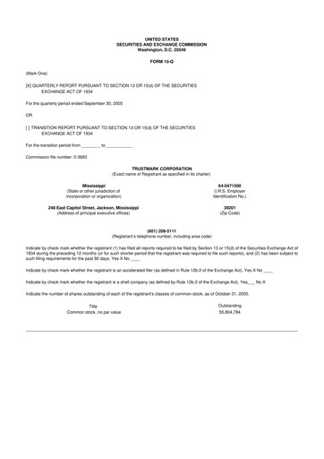 Thumbnail Trustmark 10-Q Quarterly Report FY 