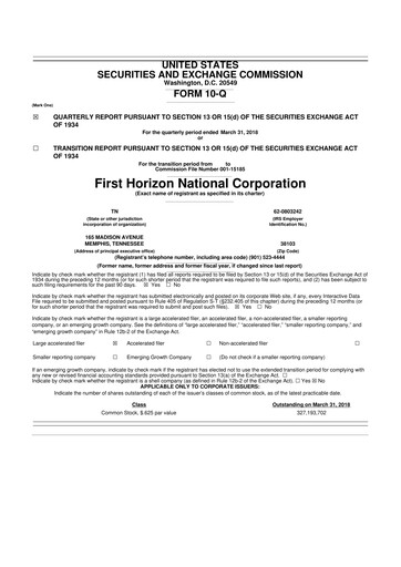 Thumbnail First Horizon Corporation 10-Q Quarterly Report FY2018 