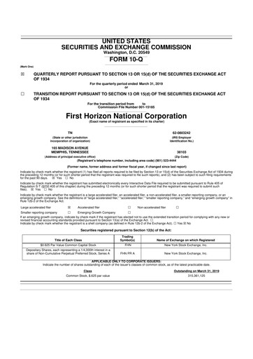 Thumbnail First Horizon Corporation 10-Q Quarterly Report FY2019 