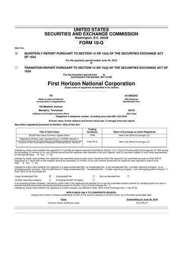 Thumbnail First Horizon Corporation 10-Q Quarterly Report FY2019 