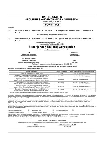 Thumbnail First Horizon Corporation 10-Q Quarterly Report FY2020 