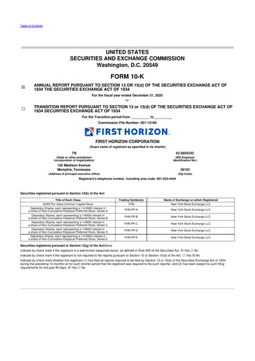 Thumbnail First Horizon Corporation 10-K Annual Report 2020