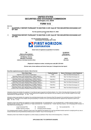 Thumbnail First Horizon Corporation 10-Q Quarterly Report FY2022 