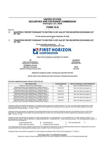 Thumbnail First Horizon Corporation 10-Q Quarterly Report FY2022 