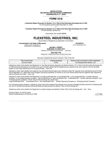 Thumbnail Flexsteel Industries 10-Q Quarterly Report FY 