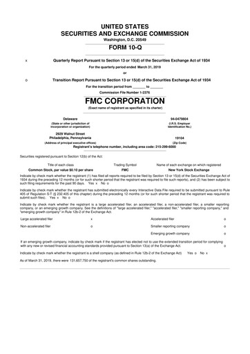 Thumbnail FMC Corporation 10-Q Quarterly Report FY2019 