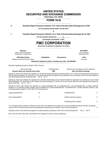 Thumbnail FMC Corporation 10-Q Quarterly Report FY2019 
