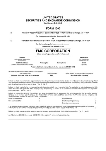 Thumbnail FMC Corporation 10-Q Quarterly Report FY2021 