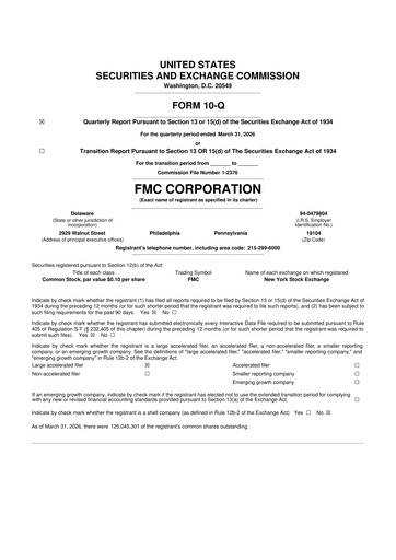 Thumbnail FMC Corporation 10-Q Quarterly Report FY2026 