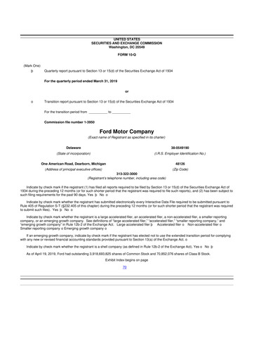 Thumbnail Ford 10-Q Quarterly Report FY2019 