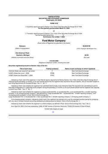 Thumbnail Ford 10-Q Quarterly Report FY2020 