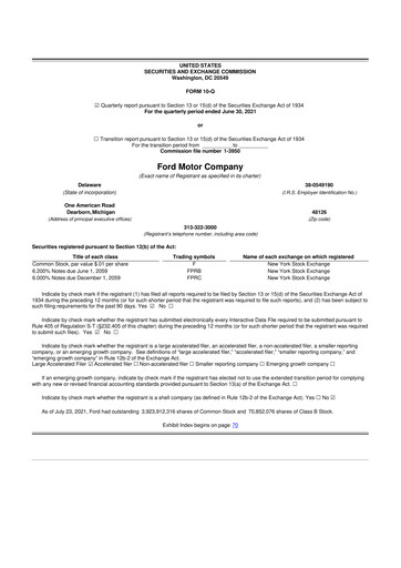 Thumbnail Ford 10-Q Quarterly Report FY2021 