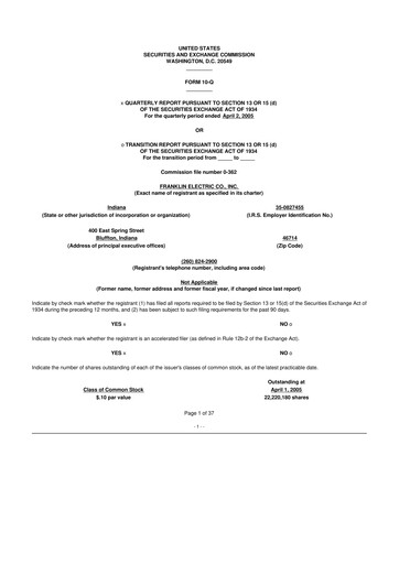 Miniature Franklin Electric
 10-Q Rapport trimestriel  