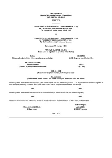 Miniature Franklin Electric
 10-Q Rapport trimestriel  