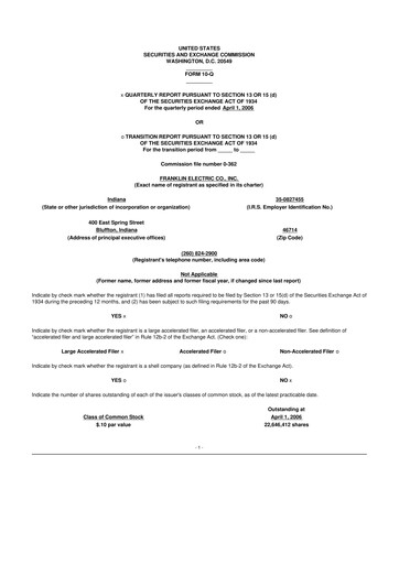 Miniature Franklin Electric
 10-Q Rapport trimestriel  