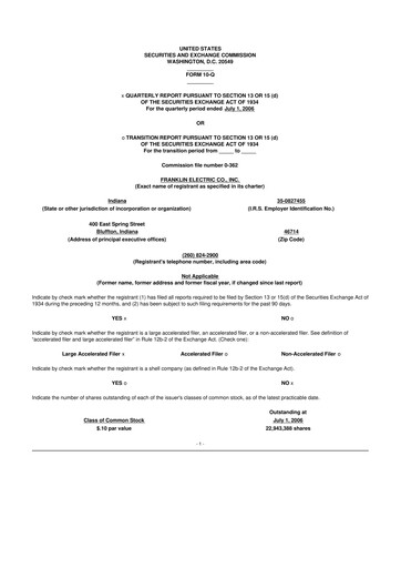 Miniature Franklin Electric
 10-Q Rapport trimestriel  