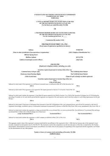 Thumbnail Franklin Electric
 10-K Annual Report 