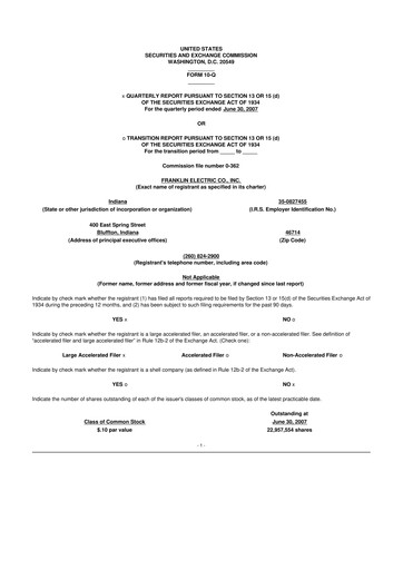 Miniature Franklin Electric
 10-Q Rapport trimestriel  