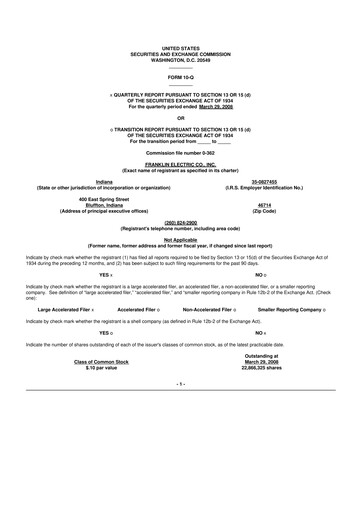 Miniature Franklin Electric
 10-Q Rapport trimestriel  