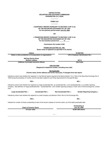Miniature Franklin Electric
 10-Q Rapport trimestriel  