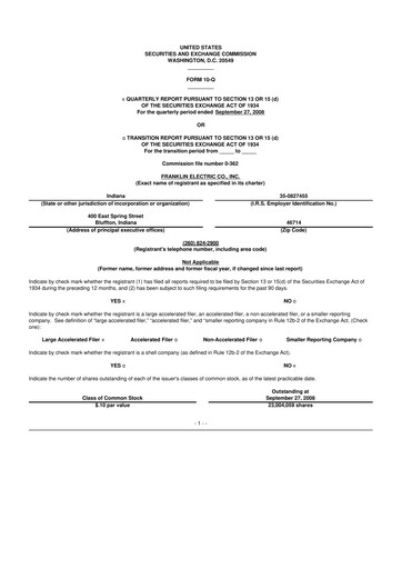 Miniature Franklin Electric
 10-Q Rapport trimestriel  