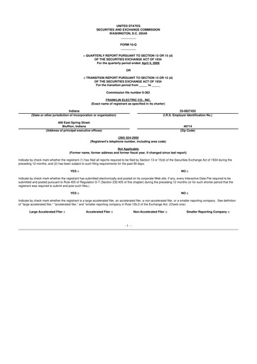 Miniature Franklin Electric
 10-Q Rapport trimestriel  