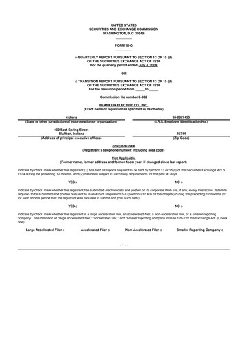 Miniature Franklin Electric
 10-Q Rapport trimestriel  